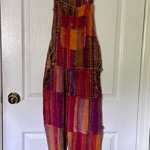 Patchwork Multicolor Cotton Overalls